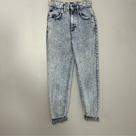 Vintage 1980s USA Acid Wash Frosted High Waist Tapered Leg Mom Jeans sz 26x 31 - Picture 7 of 12